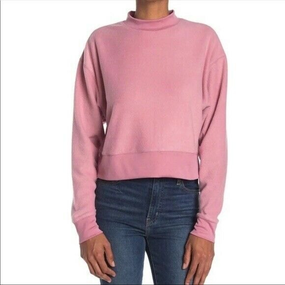 Abound Cropped Fleece Top Size S Long Sleeve Mock Neck Pink Bloom NWT B27 - Picture 1 of 5